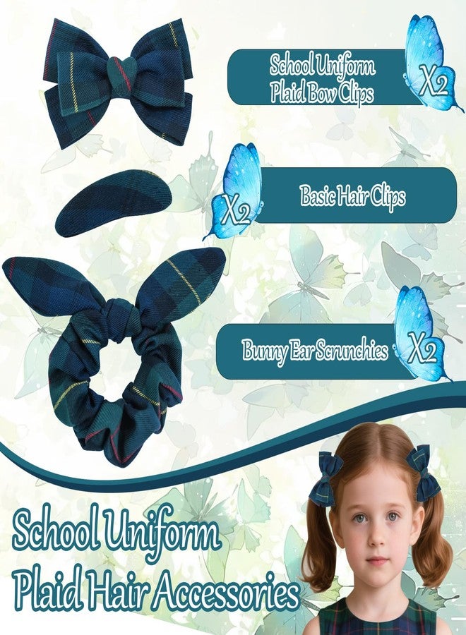 مجموعة من 6 قطع من إكسسوارات الشعر الموحدة للبنات، تتضمن مشبكين على شكل فيونكة للعودة إلى المدرسة، وربطتين شعر على شكل فيونكة بنقشة أذن الأرنب، ومشابك شعر، ومجموعة فيونكة شعر طويلة الذيل للفتيات الصغيرات (أخضر داكن، كحلي، أصفر، أحمر). - Image 2